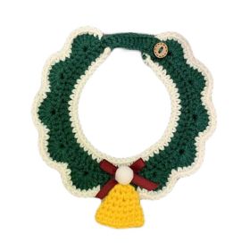 Green Handmade Knitted Pet Necklace Cat Dog Christmas Jingle Bell Collar Pet Cute Collar Charms Crochet Scarf Bib (Default: Default)