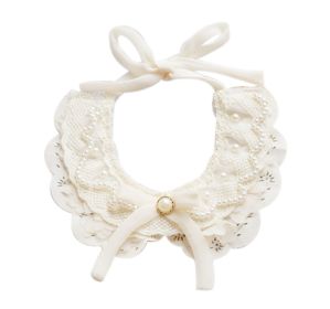 Adjustable Pet Collar With Pearl Lace Princess Dog Cat Necklace 9-18 inches, Beige (Default: Default)