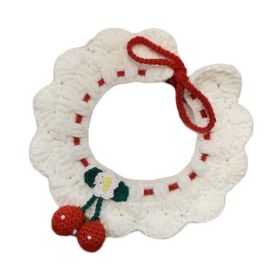 White Pet Handmade Knitted Collar Crochet Cherry Cat Necklace Cute Dog Collar Bib (Default: Default)