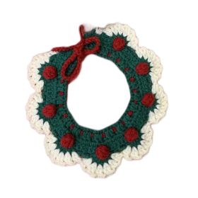 Green Cat Collar Christmas Dog Collar Bib Handmade Knitted Pet Ornaments Necklace Crochet Scarf Collar (Default: Default)