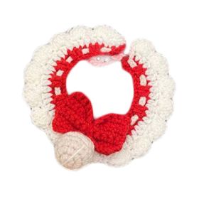 Red Handmade Knitted Cat Dog Collar Pet Crochet Silent Bell Scarf Bib Photography Prop Knotbow Necklace (Default: Default)