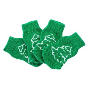 4 Pcs Green Christmas Tree Dog Knitted Pet Socks Cartoon Cute Puppy Cat Socks Dog Foot Covers Poodle Teddy Socks (Default: Default)