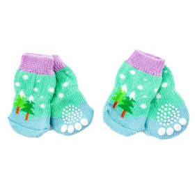 4 Pcs Green Blue Christmas Dog Knitted Pet Socks Cartoon Cute Puppy Cat Socks Dog Foot Covers Poodle Teddy Socks (Default: Default)