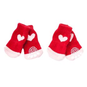 4 Pcs Red Hearts Dog Knitted Pet Socks Cartoon Cute Puppy Cat Socks Dog Foot Covers Poodle Teddy Socks (Default: Default)