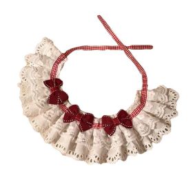 Red Bowknot Retro Lace Collars Handmade Dog Necklace Cat Neckerchief 8.2-11.2" (Default: Default)