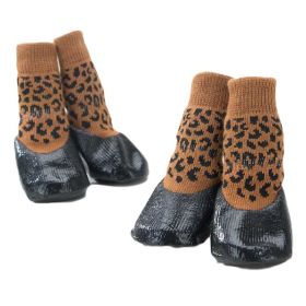 4 Pcs Leopard Print Dog Knitted Socks Pet Socks Dog Waterproof Coated Socks Paw Protective Socks, 4# (Default: Default)