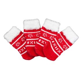 4 Pcs Dog Knitted Pet Socks Cartoon Cute Red Christmas Puppy Cat Socks Dog Foot Covers Poodle Teddy Socks (Default: Default)