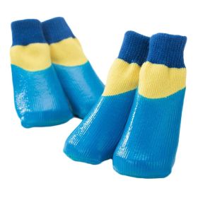 4 Pcs Dog Knitted Socks Pet Leg Socks Teddy Small Dog Waterproof Coated Socks Scratch Proof Protective Socks, Blue 4# (Default: Default)