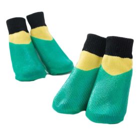 4 Pcs Dog Knitted Socks Pet Leg Socks Teddy Small Dog Waterproof Coated Socks Scratch Proof Protective Socks, Green Yellow 4# (Default: Default)