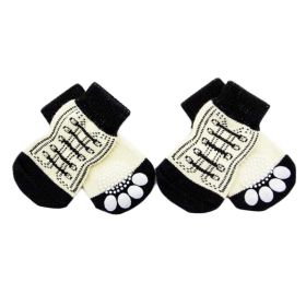 4 Pcs White Shoes Pattern Cute Puppy Cat Socks Knitted Pet Socks Dog Paw Protection for Puppy Indoor Wear (Default: Default)