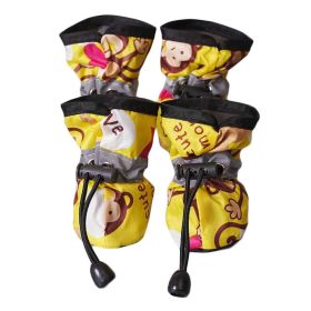 4 Pcs Yellow Cute Dog Shoes Foot Covers Rain Shoes Puppy Cat Waterproof Pet Shoes, 4# (Default: Default)