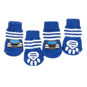 4 Pcs Blue Cars Knitted Dogs Socks Cat Socks Cute Pet Socks Dog Paw Protection for Puppy Indoor Wear (Default: Default)