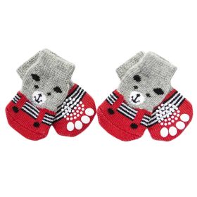 4 Pcs Red Bear Knitted Dogs Socks Cat Socks Cute Pet Socks Dog Paw Protection for Puppy Indoor Wear (Default: Default)