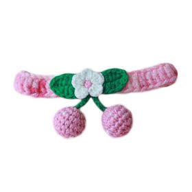 Pink Pet Cat Collar Handmade Knitting Necklace Teddy Bichon Cherry Crochet Scarf Bib (Default: Default)