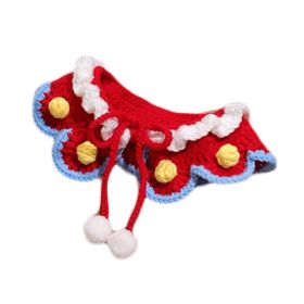 Red Christmas Pet Collar Lace Cat Teddy Bichon Scarf Knitted Handmade Necklace New Year Photography Crochet Scarf Bib (Default: Default)