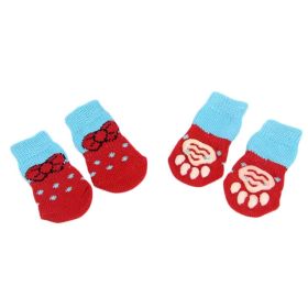 4 Pcs Knit Dog Socks Cat Socks Dog Paw Protection for Indoor Wear, Red Bowknots (Default: Default)