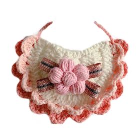 Pink Flower Handmade Crochet Pet Collar Knitted Bib Necklace Cute Lace Cat Collar Dog Scarf (Default: Default)