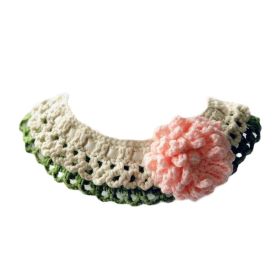 Handmade Crochet Cat Necklace Cute Pink Flower Dog Collar Green Small Pet Knitted Collar Scarf Bib (Default: Default)