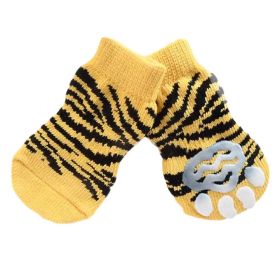 4 Pcs Cute Puppy Cat Socks Knitted Pet Socks Dog Paw Protection Poodle Teddy Socks, Yellow Tiger Stripes (Default: Default)