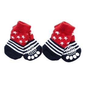 4 Pcs Red Stars Cute Puppy Cat Socks Knitted Pet Socks Dog Paw Protection for Puppy Indoor Wear (Default: Default)