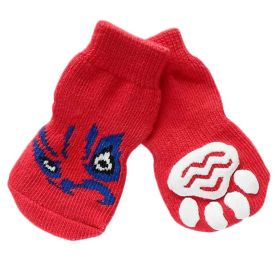 4 Pcs Cute Puppy Cat Socks Knitted Pet Socks Dog Paw Protection Poodle Teddy Socks, Red Chinese Opera Face (Default: Default)