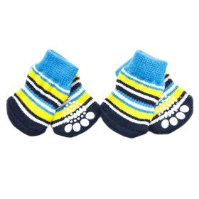 4Pcs Blue Yellow Striped Knitted Dogs Socks Cat Socks Cute Pet Socks Dog Paw Protection for Puppy Indoor Wear (Default: Default)