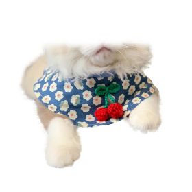 Small Dog Cat Cute Cherry Bibs Scarf Pet Bandana Neckerchief Accessories, Blue (Default: Default)