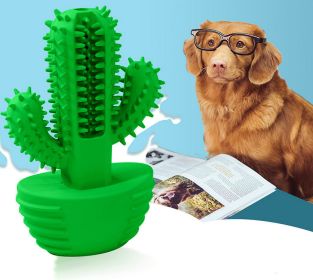 Cactus Shape Dog Toothbrush Stick Puppy Dental Care Brushing Stick Effective Doggy Teeth Cleaning Massager Natural Rubber Bite Resistant Chew Toys (Color: Green)