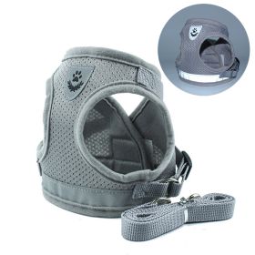 Pet Universal Harness with Leash Set Escape Proof Dog and Cat Harnesses Adjustable Reflective Soft Mesh Corduroy (Color: Gray)