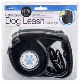 Retractable Dog Leash with LED Light (Black: 1)