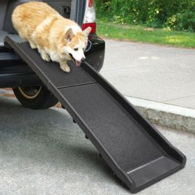 Portable Foldable Pet Ramp Climbing Ladder Suitable for Off-road Vehicle Trucks - Black XH (Color: Black)