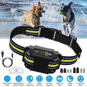 Dog Bark Collar Rechargeable Waterproof Beep Vibration Static Stimulation Bark Stopper (Color: Black)