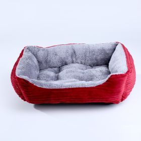 Four Seasons Universal Pet Bed Candy Color Square Kennel Teddy Pomeranian Mat Cat Nest Pet Bed (Option: Wine Red-L)